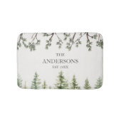 Monogram Wasserfarbe Rustikale Pinienbäume und -zw Badematte (Vorderseite)