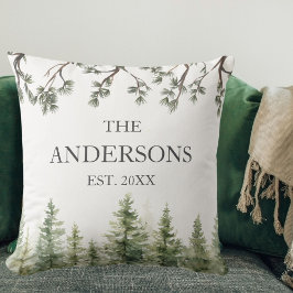 Monogram Wasserfarbe Rustikale Pinienbäume und -zw Kissen