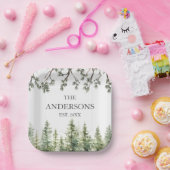 Monogram Wasserfarbe Rustikale Pinienbäume und -zw Pappteller (Party)