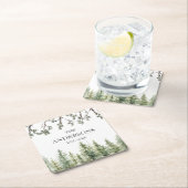 Monogram Wasserfarbe Rustikale Pinienbäume und -zw Rechteckiger Pappuntersetzer (Vor Ort)