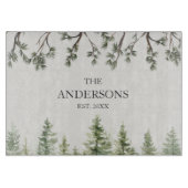 Monogram Wasserfarbe Rustikale Pinienbäume und -zw Schneidebrett (Vorderseite)