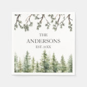 Monogram Wasserfarbe Rustikale Pinienbäume und -zw Serviette (Vorderseite)