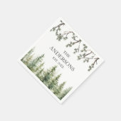 Monogram Wasserfarbe Rustikale Pinienbäume und -zw Serviette (Ecke)