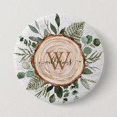 Monogram Wasserfarbe Rustikaler Holzschnitt und Fo Button (Vorderseite)