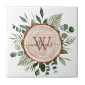 Monogram Wasserfarbe Rustikaler Holzschnitt und Fo Fliese (Vorderseite)