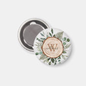 Monogram Wasserfarbe Rustikaler Holzschnitt und Fo Magnet (Vorderseite/Rückseite)