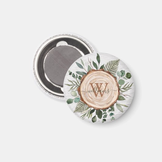 Monogram Wasserfarbe Rustikaler Holzschnitt und Fo Magnet (Vorderseite/Rückseite)