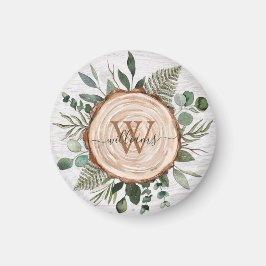Monogram Wasserfarbe Rustikaler Holzschnitt und Fo Magnet