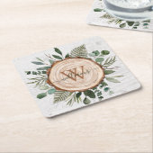 Monogram Wasserfarbe Rustikaler Holzschnitt und Fo Rechteckiger Pappuntersetzer (angewinkelt)