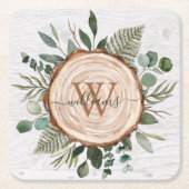 Monogram Wasserfarbe Rustikaler Holzschnitt und Fo Rechteckiger Pappuntersetzer (Vorderseite)