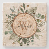 Monogram Wasserfarbe Rustikaler Holzschnitt und Fo Steinuntersetzer (Vorderseite)