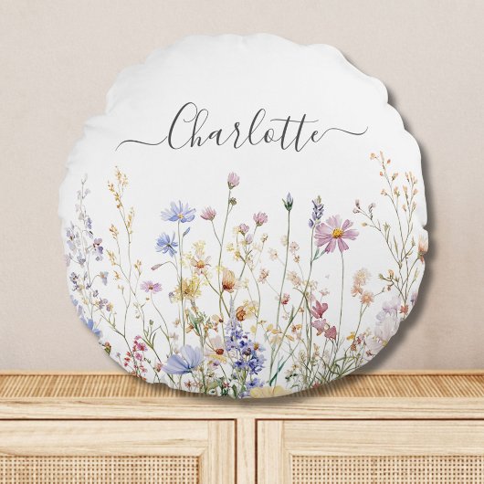 Monogram Wasserfarbe Rustikales Feld für Hübsche W Rundes Kissen