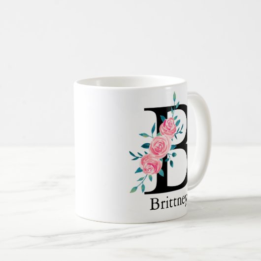 Monogram Wasserfarbe Single Letter B Kaffee Kaffeetasse (VorderseiteRechts)