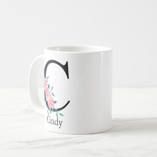 Monogram Wasserfarbe Single Letter C-Kaffee Kaffeetasse (Vorderseite Links)