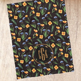 Monogram Wasserfarbe Wildblumen Buttercup Muster Fleecedecke
