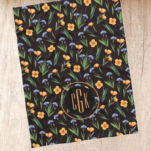 Monogram Wasserfarbe Wildblumen Buttercup Muster Fleecedecke
