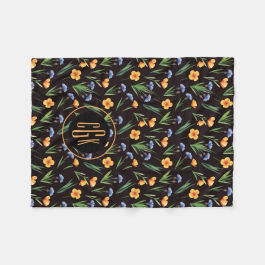 Monogram Wasserfarbe Wildblumen Buttercup Muster Fleecedecke (Vorderseite (Horizontal))