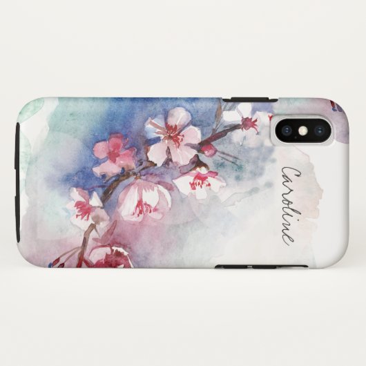 Monogram Wasserfarbenflorale Sakura Kirschblüten Case-Mate iPhone Hülle (Rückseite (Horizontal))