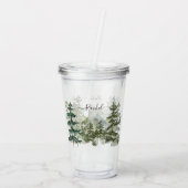 Monogram Wasserfarbenwald und Gebirge Rustikal Acryltrinkbecher (Rückseite)