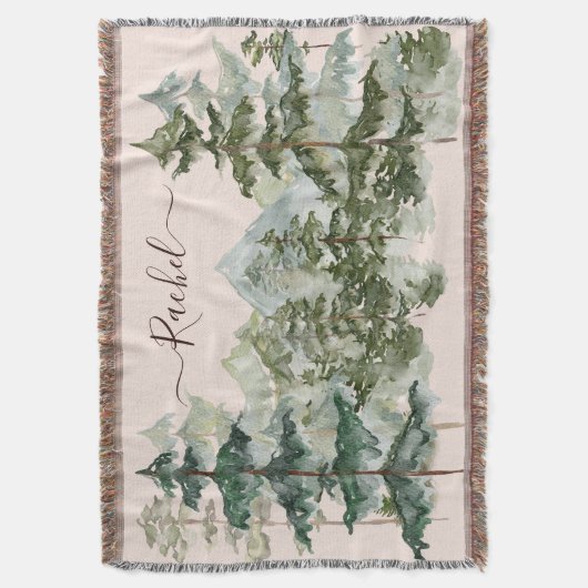 Monogram Wasserfarbenwald und Gebirge Rustikal Decke (Vorderseite Vertikal)