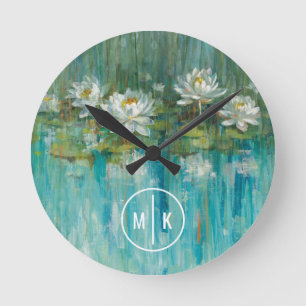 Monogram   Water Lily Pond Runde Wanduhr