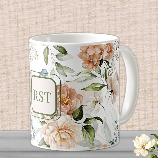 Monogram Watercolor 1600s Dutch Florals 11 oz. Kaffeetasse