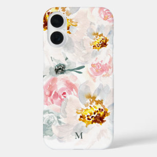 Monogram Watercolor Airy Floral Art Personalisiert iPhone 16 Hülle