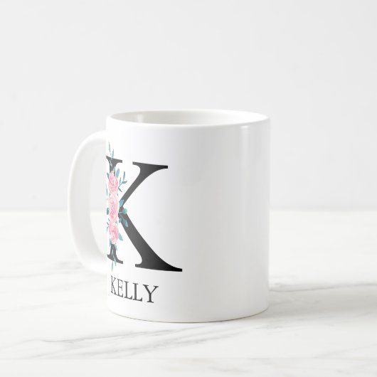 Monogram Watercolor Benutzerdefinierter Single Let Kaffeetasse (Vorderseite Links)