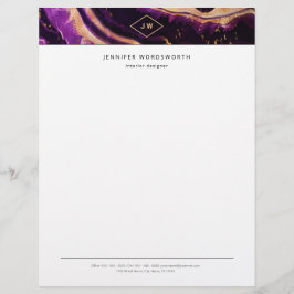 Monogram Watercolor Berufliche Lila Agate Briefbogen