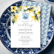 Monogram Watercolor Blue and Yellow Wedding