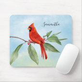 Monogram Watercolor Blue Green Kardinal Red Bird Mousepad (Mit Mouse)