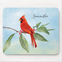 Monogram Watercolor Blue Green Kardinal Red Bird Mousepad