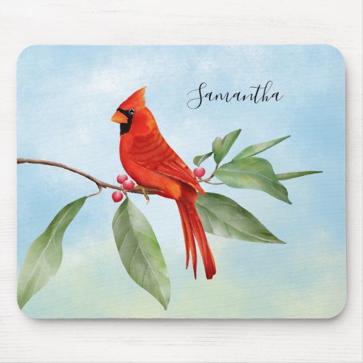 Monogram Watercolor Blue Green Kardinal Red Bird Mousepad (Vorne)