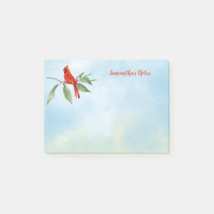 Monogram Watercolor Blue Green Kardinal Red Bird Post-it Klebezettel