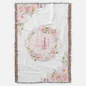 Monogram Watercolor Blush Pink Rose Flowers Floral Decke (Vorderseite Vertikal)