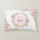 Monogram Watercolor Blush Pink Rose Flowers Floral Dekokissen (Vorderseite)