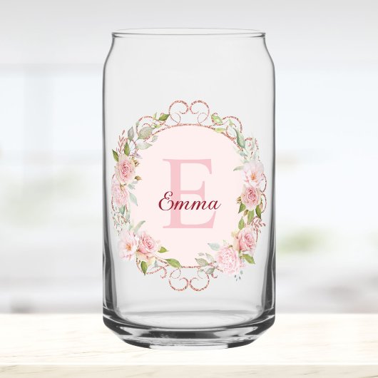 Monogram Watercolor Blush Pink Rose Flowers Floral Dosenglas