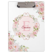 Monogram Watercolor Blush Pink Rose Flowers Floral Klemmbrett (Vorderseite)