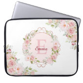 Monogram Watercolor Blush Pink Rose Flowers Floral Laptopschutzhülle (Vorderseite)