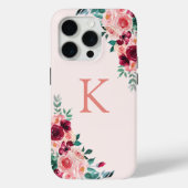 Monogram Watercolor Boho Pink Burgundy Rose Blume Case-Mate iPhone Hülle (Rückseite)