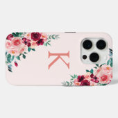 Monogram Watercolor Boho Pink Burgundy Rose Blume Case-Mate iPhone Hülle (Rückseite (Horizontal))