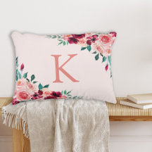 Monogram Watercolor Boho Pink Burgundy Rose Blume