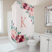 Monogram Watercolor Boho Pink Burgundy Rose Blume Duschvorhang (Beispiel)