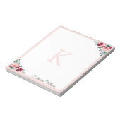 Monogram Watercolor Boho Pink Burgundy Rose Blume Notizblock (Rotiert)