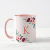 Monogram Watercolor Boho Pink Burgundy Rose Blume Tasse (Links)