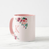 Monogram Watercolor Boho Pink Burgundy Rose Blume Tasse (Vorderseite Links)