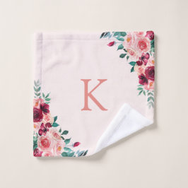Monogram Watercolor Boho Pink Burgundy Rose Floral Badhandtuch Set