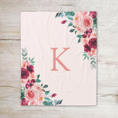 Monogram Watercolor Boho Pink Burgundy Rose Floral Fleecedecke