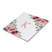 Monogram Watercolor Boho Pink Burgundy Rose Floral Fliese (Seite)