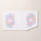 Monogram Watercolor Bouquet Pink Roses Blue Blätte Badhandtuch Set (Handtuch)